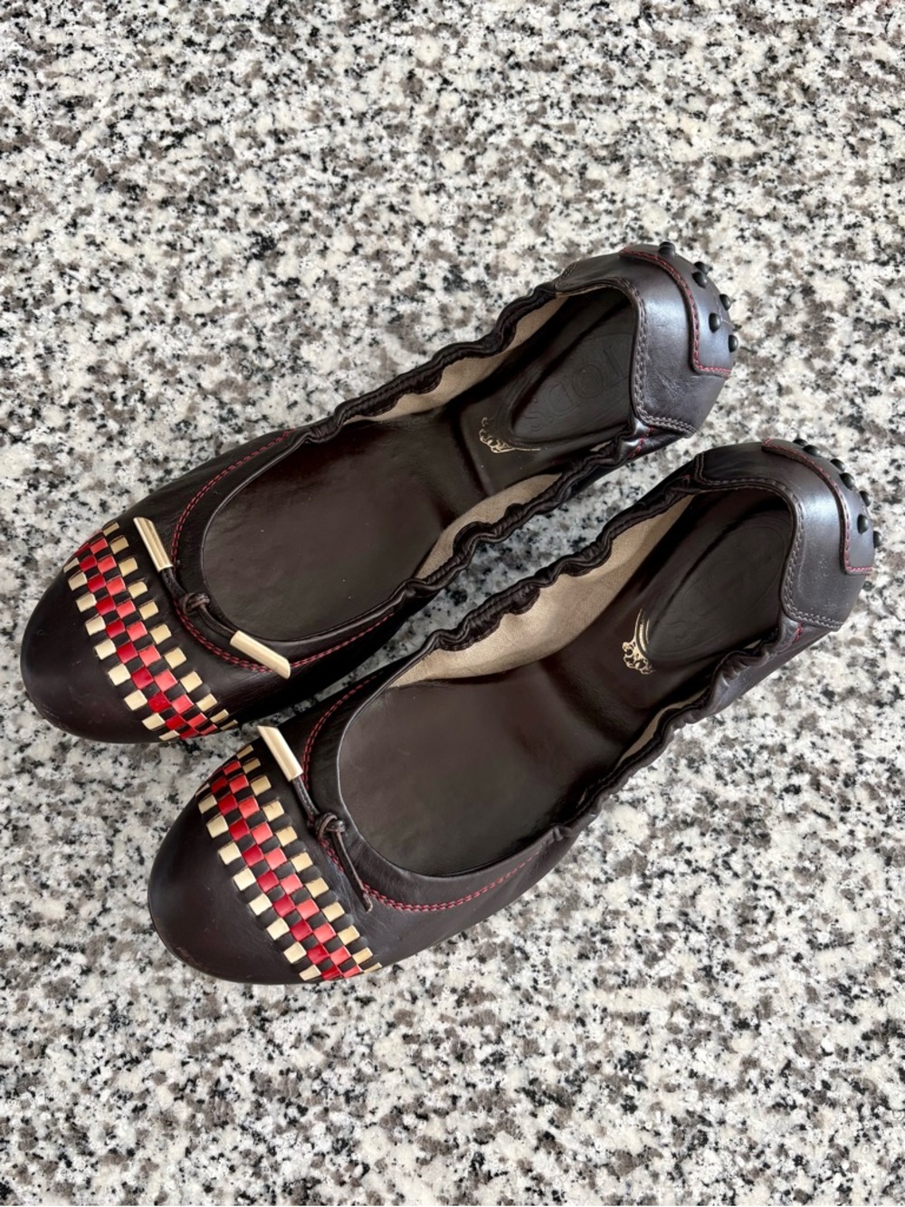 Tod's—Brown Leather Basketweave Ribbon Tie Ballet Flats (Size 9)